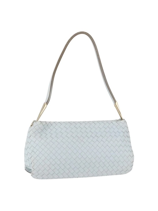Bottega Veneta Handbags - Bottega Veneta Woven Leather Light Blue and Gold Shoulder Bag w/dust bag and COA